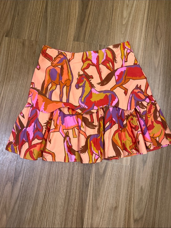 FARM Rio Dresses & Skirts - FARM Rio Peach Horse-Print Ruffle Mini Skirt with Pink & Orange Accents